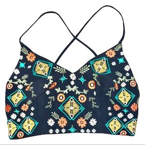 Silky Gray Floral Embroidered Cropped Cami Top